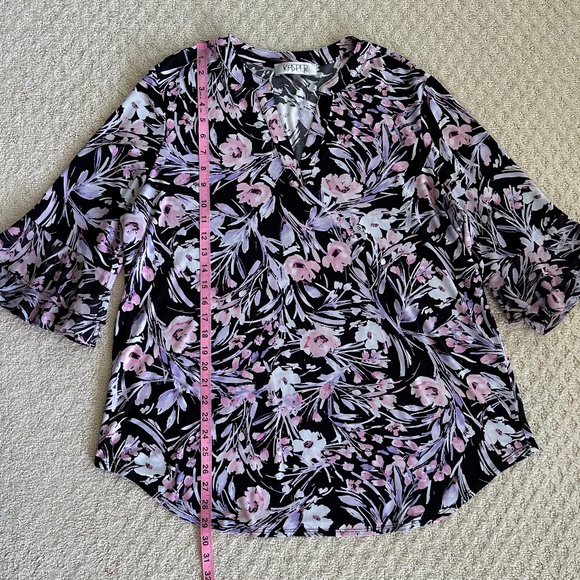 Kasper Floral Print Bell Sleeve Blouse/Top Split Neck Size 1X Office Career - Picture 11 of 12